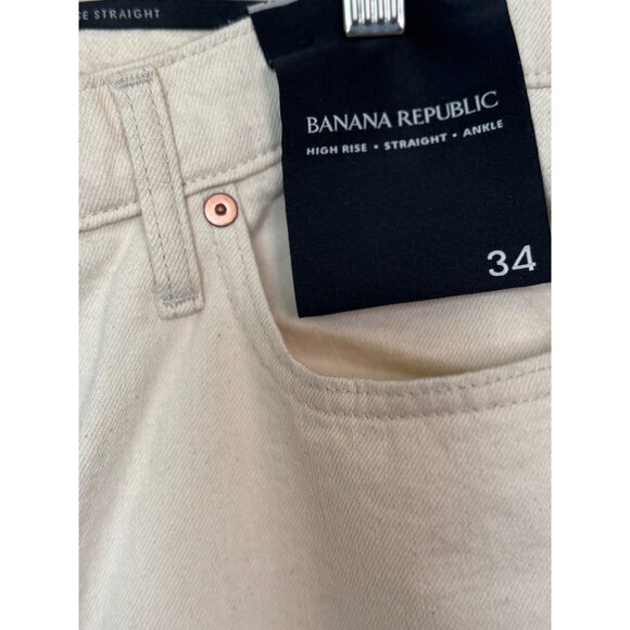 Banana Republic Womens High-Rise Straight Ankle Jeans Size 34 Premium Denim Beig - Picture 2 of 5